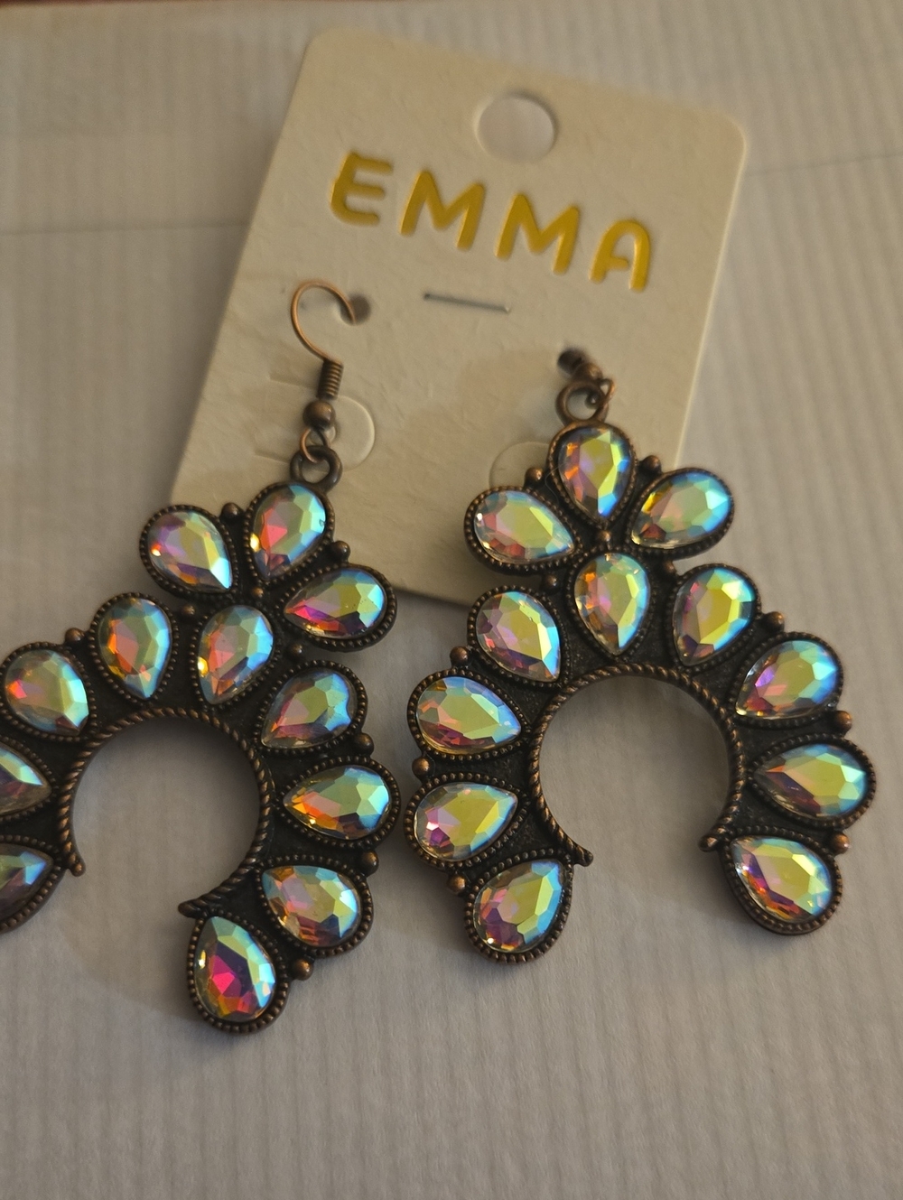 Emma Western Iridescent Squash Blossom AB  Statement Earrings  Multicolor Bling